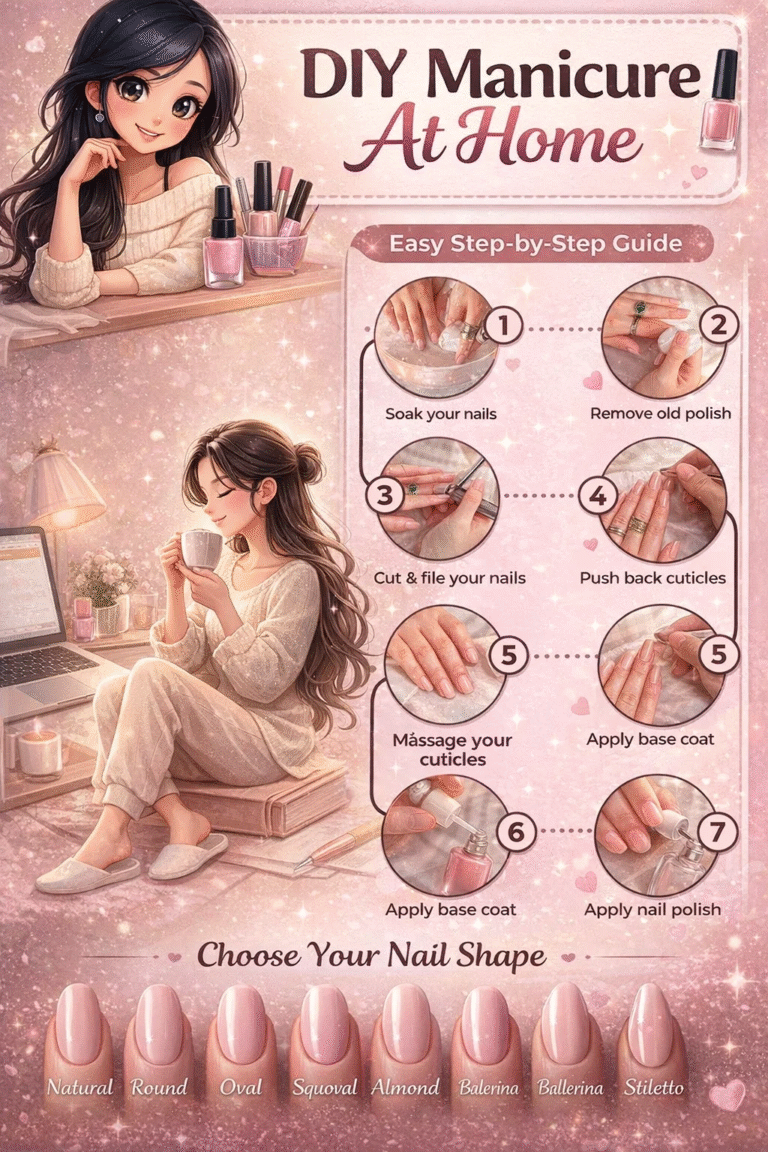 DIY Manicure at Home Guide Step-by-Step Nail Care  Popular Nail Shapes Checklist