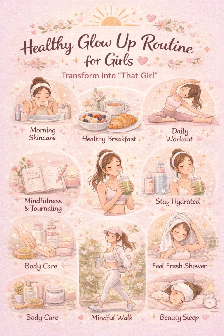 Healthy Glow Up Routine for Girls  Daily Skincare, Workout  Self Care Habits Routine