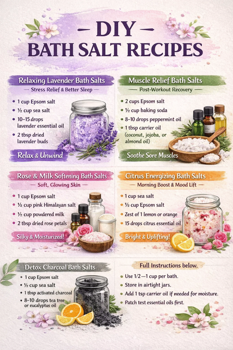 5 Easy DIY Bath Salt Recipes for Relaxing, Detox, and Muscle Relief  Homemade Self-Care