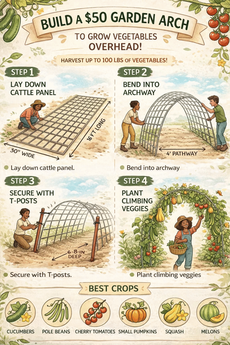 Build a DIY 50 Garden Arch Easy 4-Step Cattle Panel Trellis for Vertical Veggies