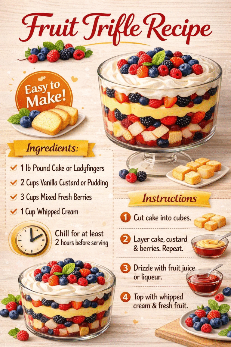 Easy Mixed Berry Fruit Trifle Recipe with Vanilla Custard and Pound Cake