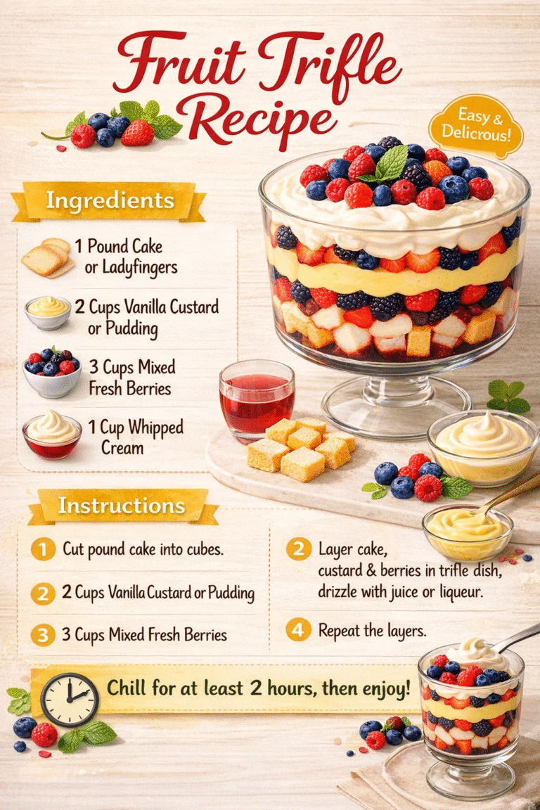 Easy Mixed Berry Fruit Trifle Recipe with Vanilla Custard  Pound Cake