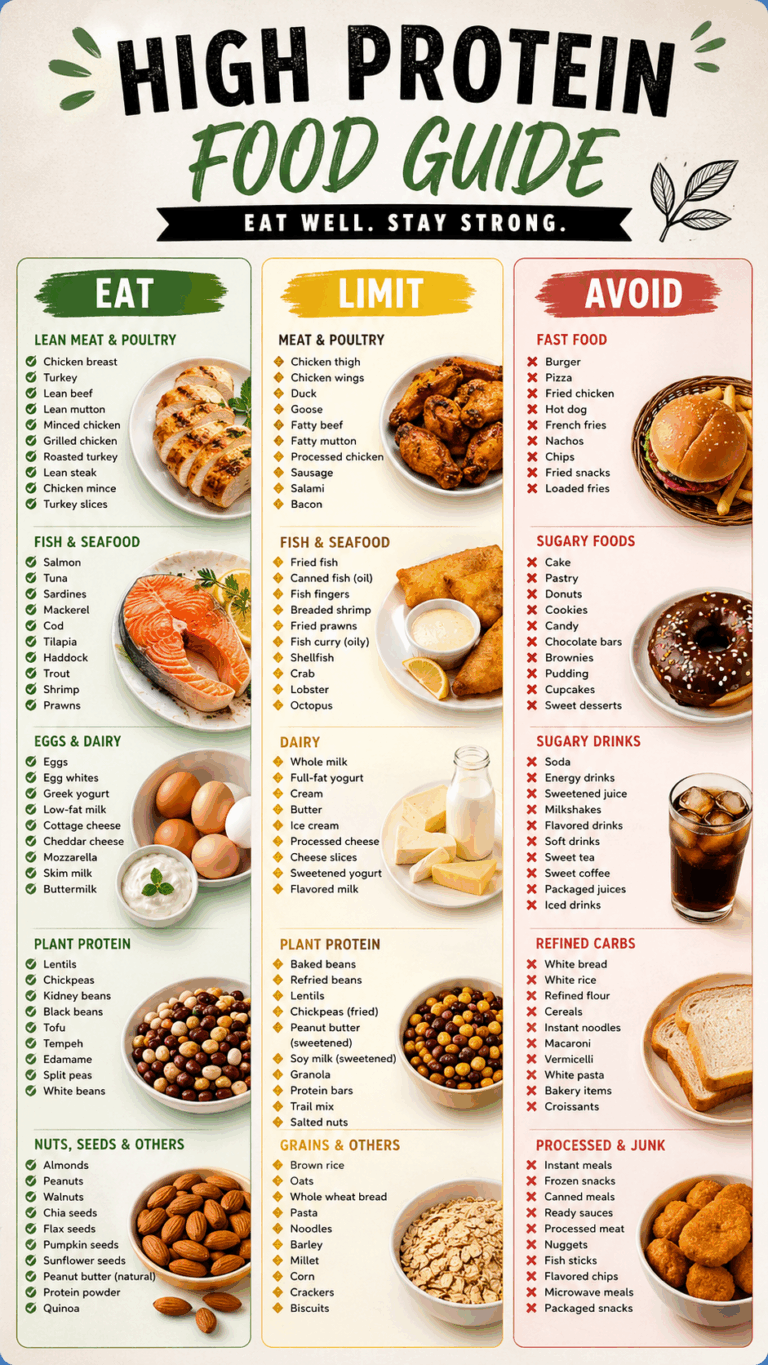 High Protein Food List Printable, Low Carb Grocery Chart, Healthy Diet Guide