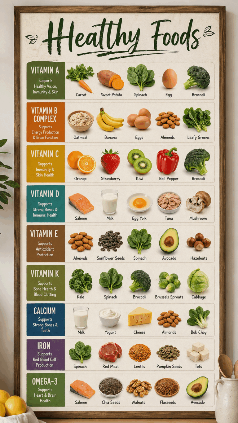 Vintage Healthy Food Vitamin Chart Tin Sign Kitchen Wall Decor Retro Nutrition Poster Gift
