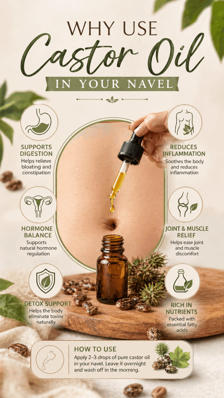 Castor Oil in Your Navel Benefits for Digestion, Inflammation  Detox
