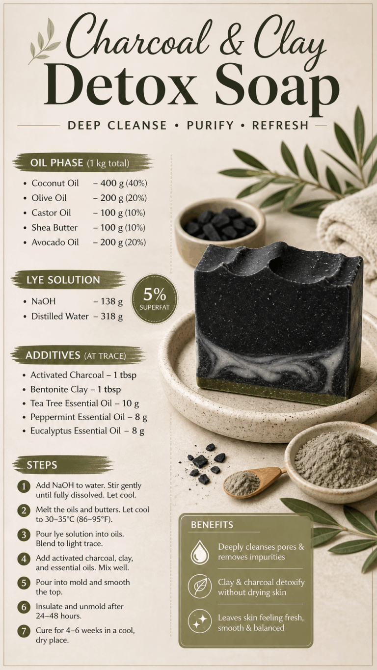 Charcoal Herbal Soap Recipe with Milk, Clay  Essential Oils for Fresh Clean Skin