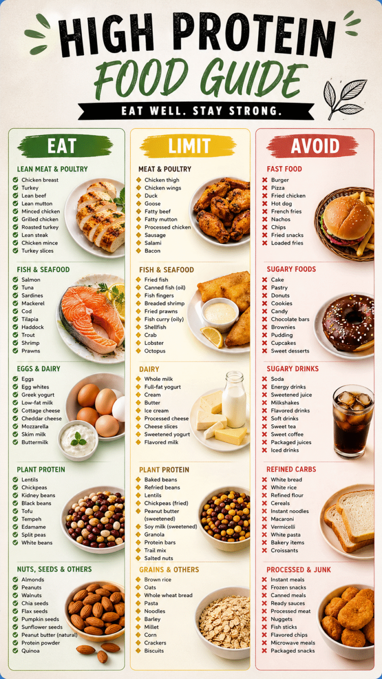 High Protein Food List Printable, Low Carb Grocery Chart, Healthy Diet Guide
