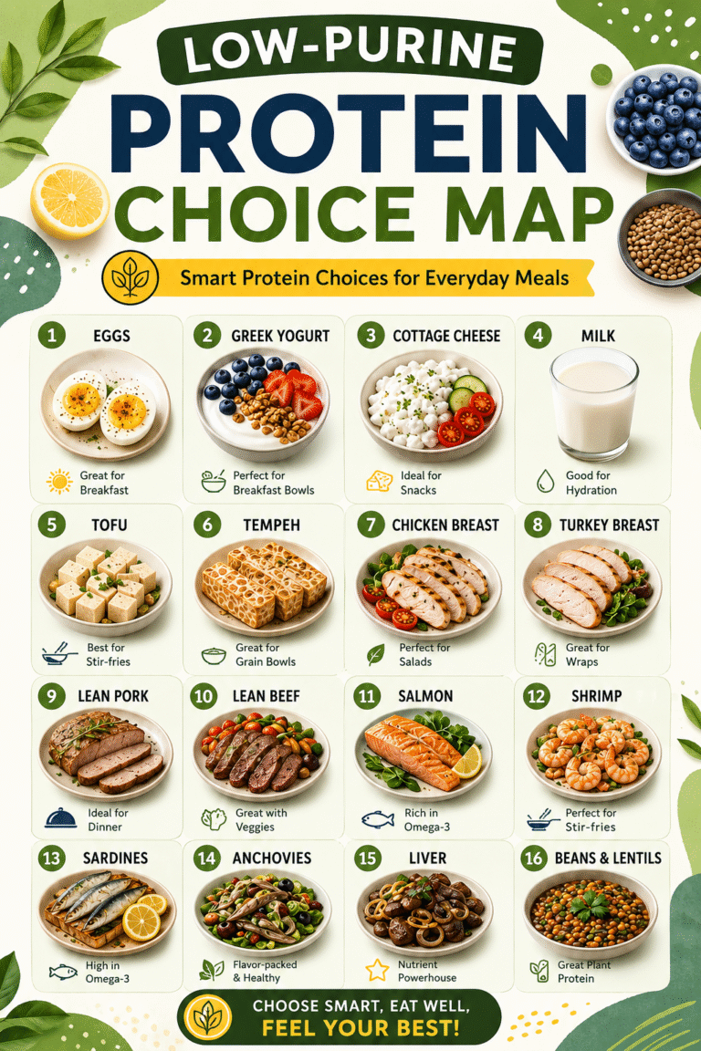 Low-Purine Protein Food List Printable PDF  Best Low Purine Protein Choices Guide