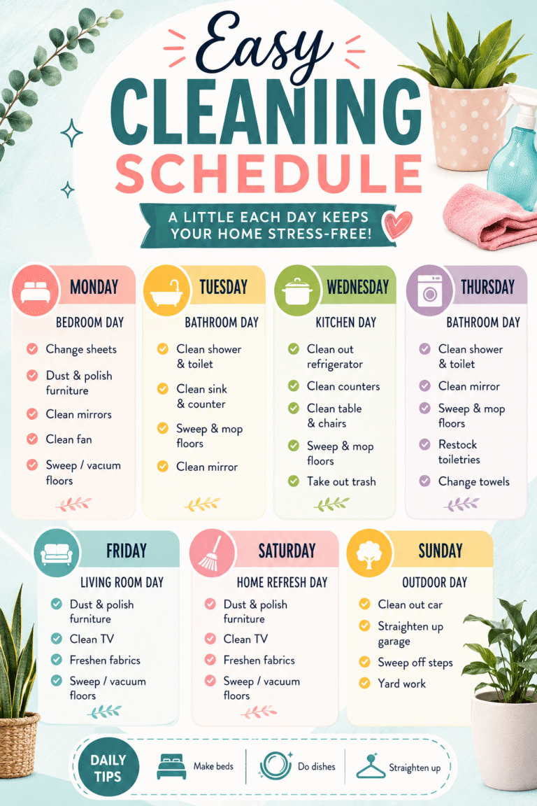 Easy Weekly Cleaning Schedule Checklist for a Cleaner, Organized Home