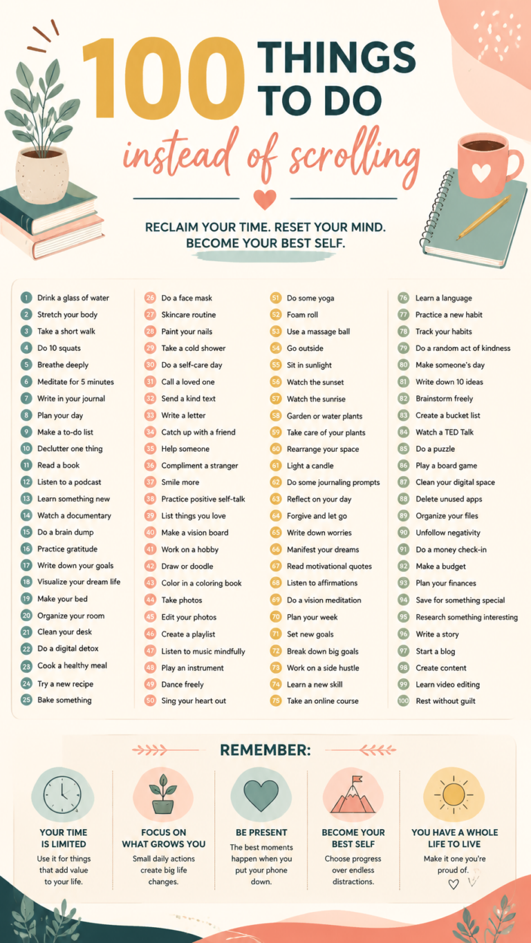 100 Things To Do Instead of Scrolling Productive Ideas to Reclaim Your Time