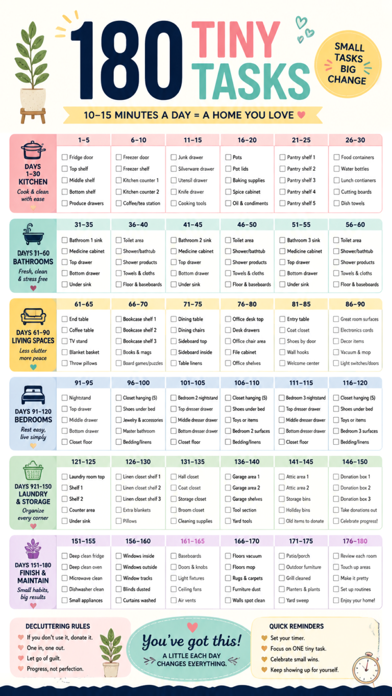 180 Tiny Decluttering Tasks   10-Minute Daily Cleaning Challenge