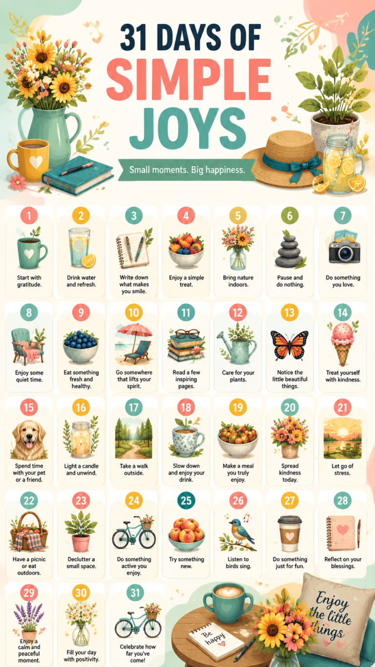 31 Days of Simple Joys August Self-Care Challenge  Daily Happiness Ideas