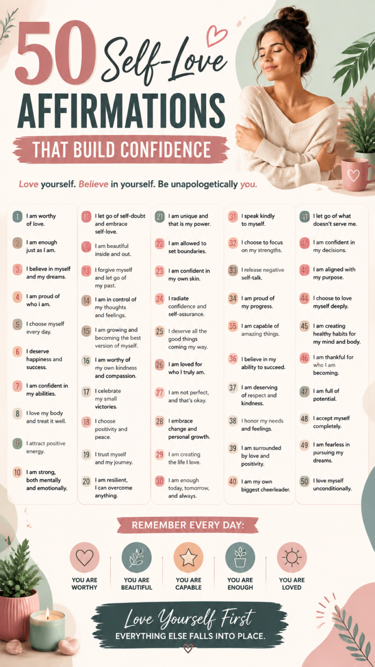 50 Self Love Affirmations to Boost Confidence and Build Self Worth