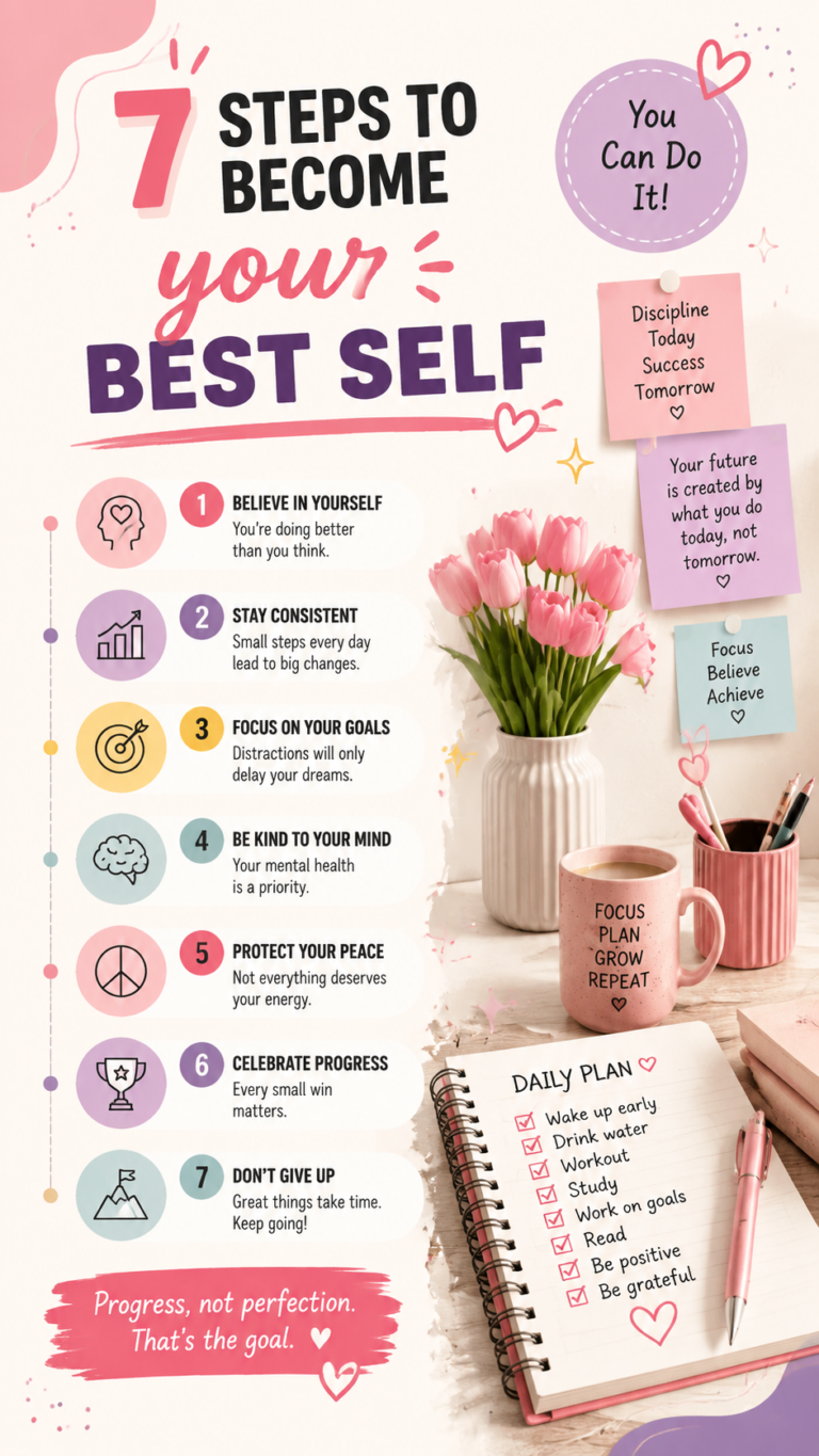 7 Steps to Become Your Best Self   Self Love  Girl Motivation