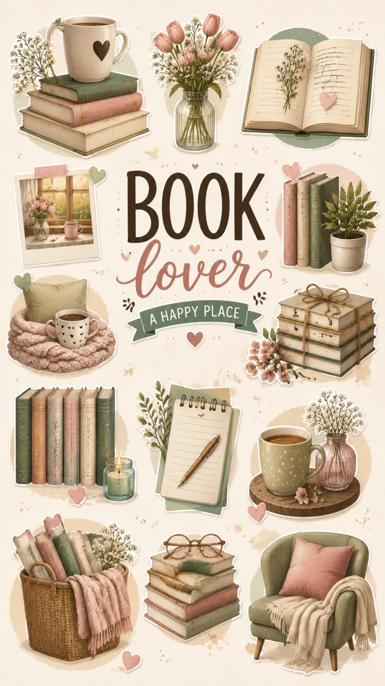 Cozy Pink Book Lover Stickers  Cute Printable Reading Journal  Scrapbook Ideas