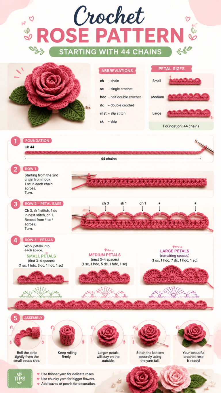 Crochet Rose Pattern Tutorial  Easy DIY Flower Crochet Project