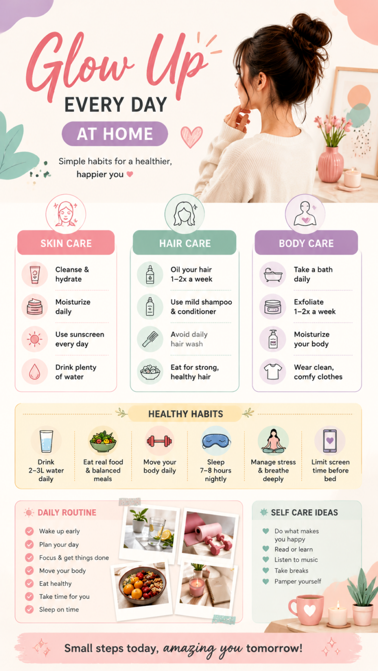 Daily Glow Up Routine at Home  Self Care, Healthy Habits  Wellness Tips for Women