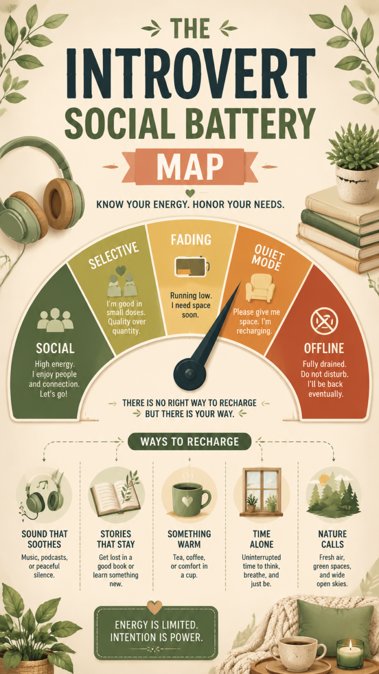 Introvert Social Battery Guide Energy Levels, Recharge Tips  Self Care Map