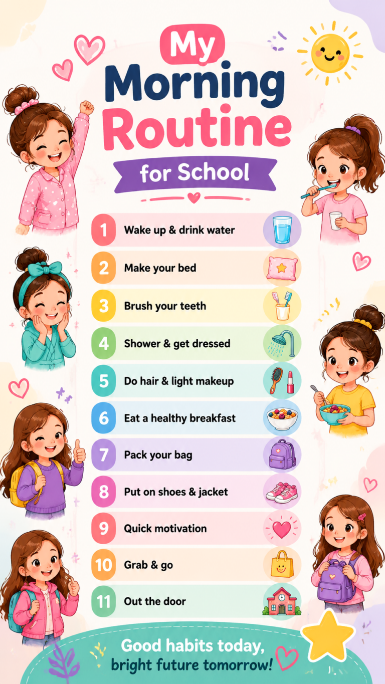 School Morning Routine for Girls Easy Back to School Schedule  Checklist