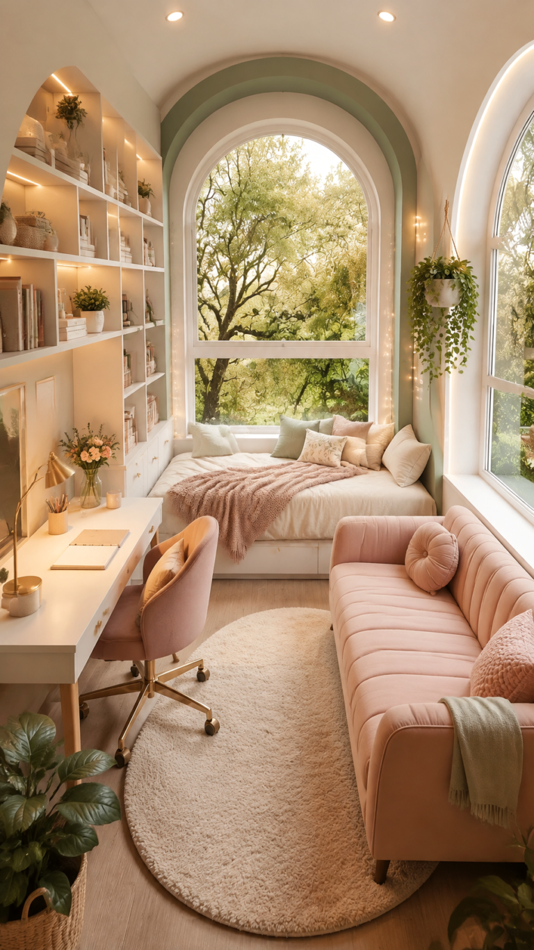 Dreamy Pink Reading Nook Ideas with Cozy Window Views and Modern Home Decor