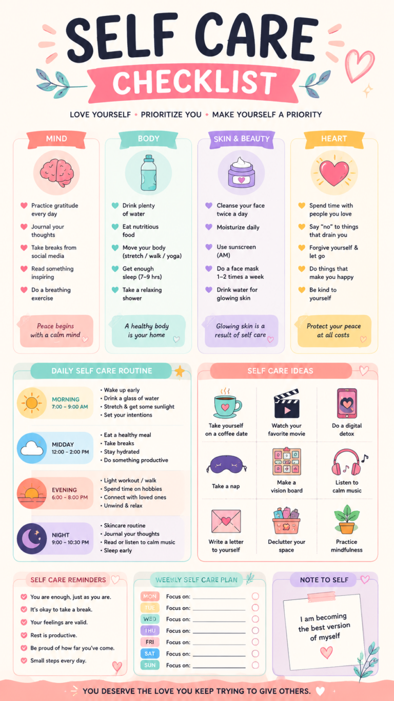 Self Care Checklist   Daily Self-Care Routine  Wellness Tips for Teens
