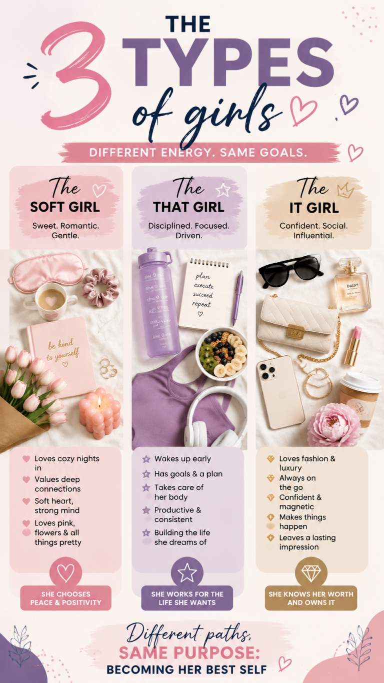 3 Types of Girls Soft Girl, That Girl  IT Girl Personality Guide
