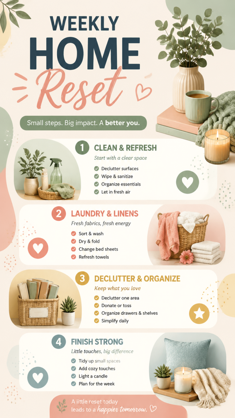 Weekly Home Reset Checklist  Cozy Cleaning Routine  Organization Ideas