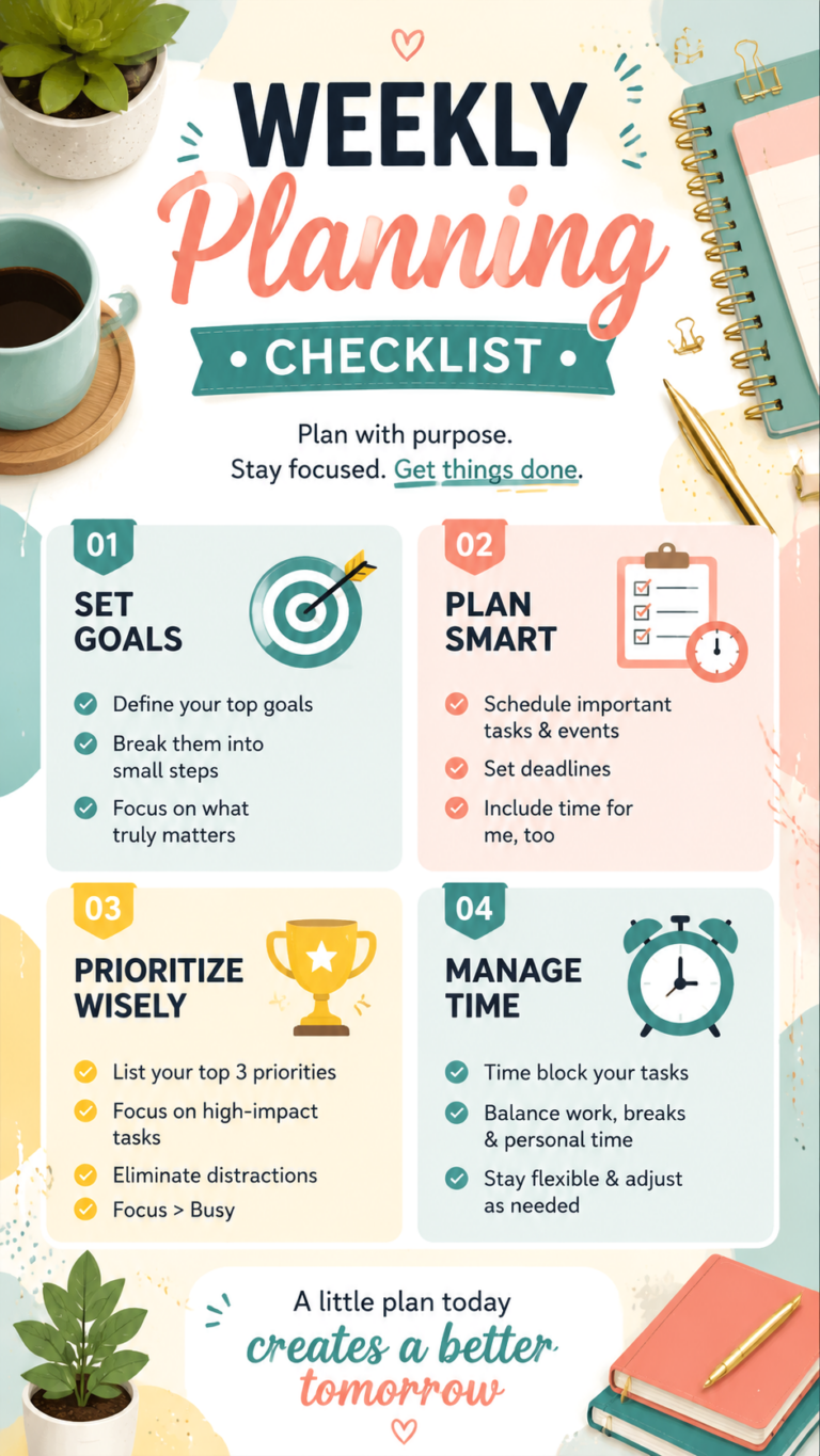 Weekly Planning Checklist Aesthetic Routine  Goal Setting Guide