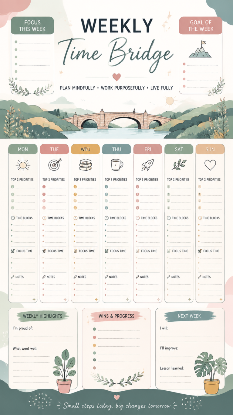 Aesthetic Weekly Planner Spread  Bullet Journal Time Management Layout