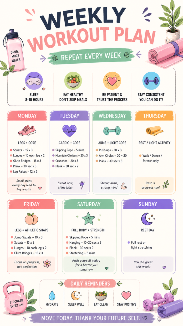 7-Day Home Workout Plan for Women  Weekly Fitness Schedule