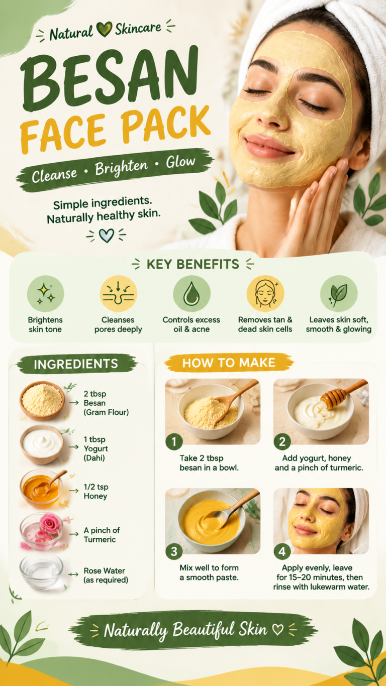Besan Face Pack  Natural Skin Brightening, Glow  Deep Cleansing