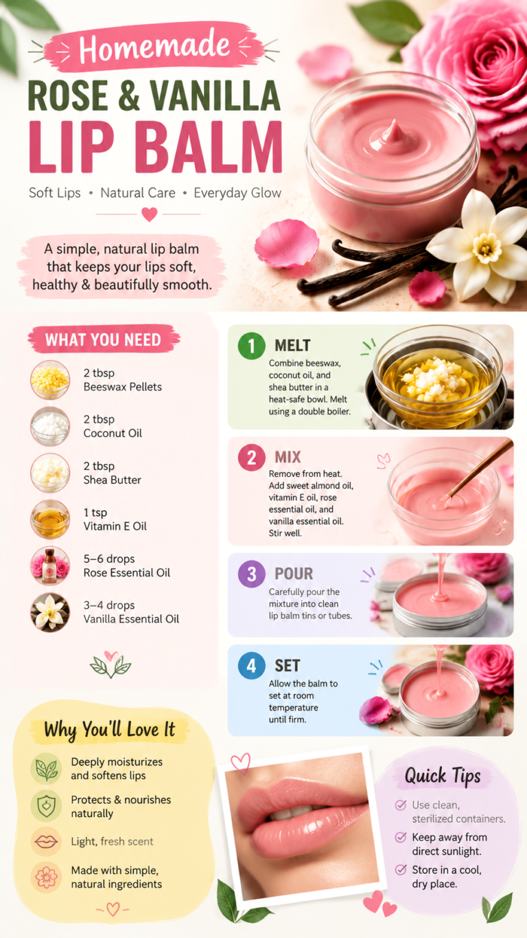 DIY Rose Vanilla Lip Balm Recipe with Natural Ingredients for Soft, Hydrated Lips