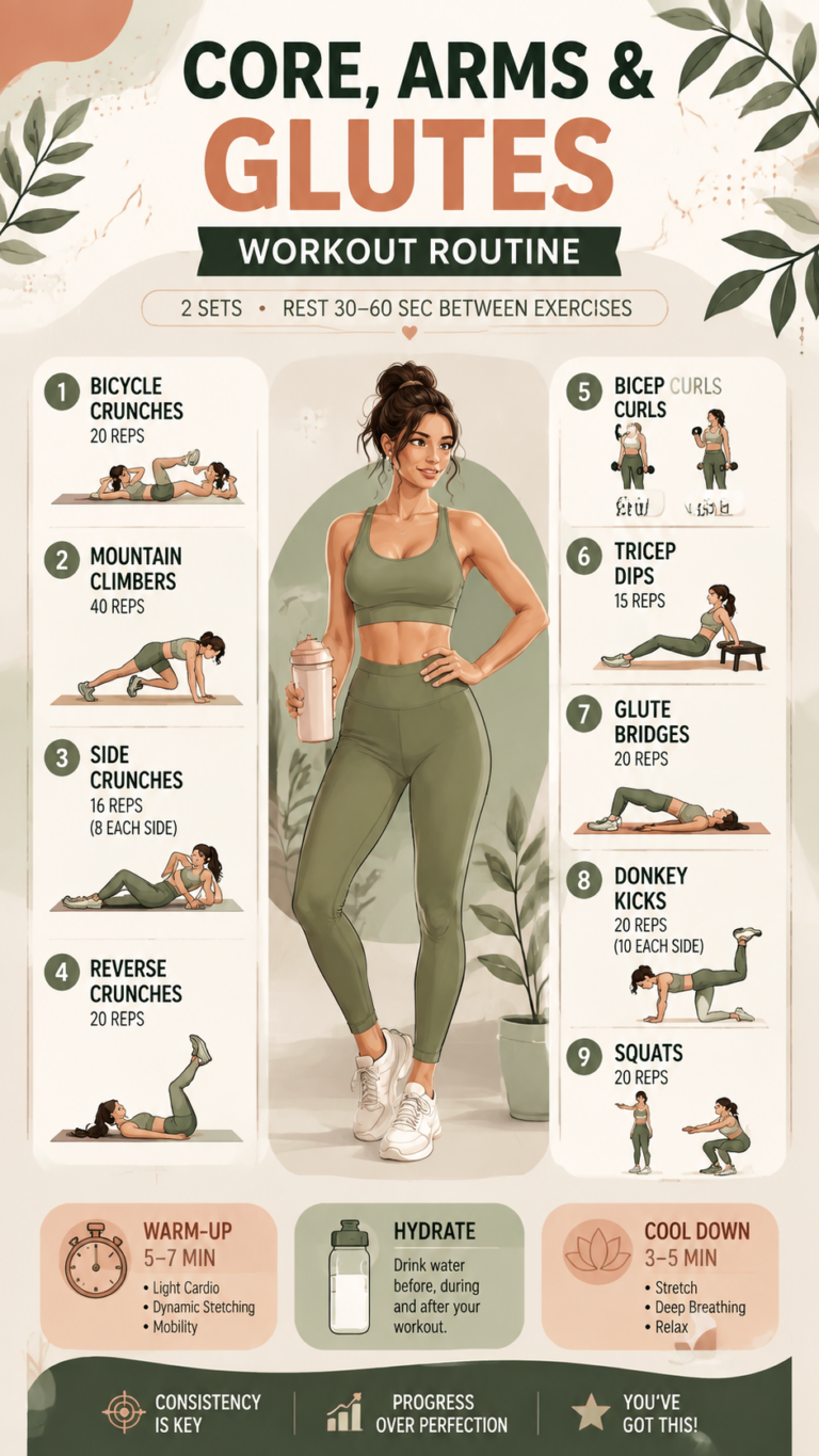 At-Home Core, Arms  Glutes Workout Routine for Women  Fitness Guide