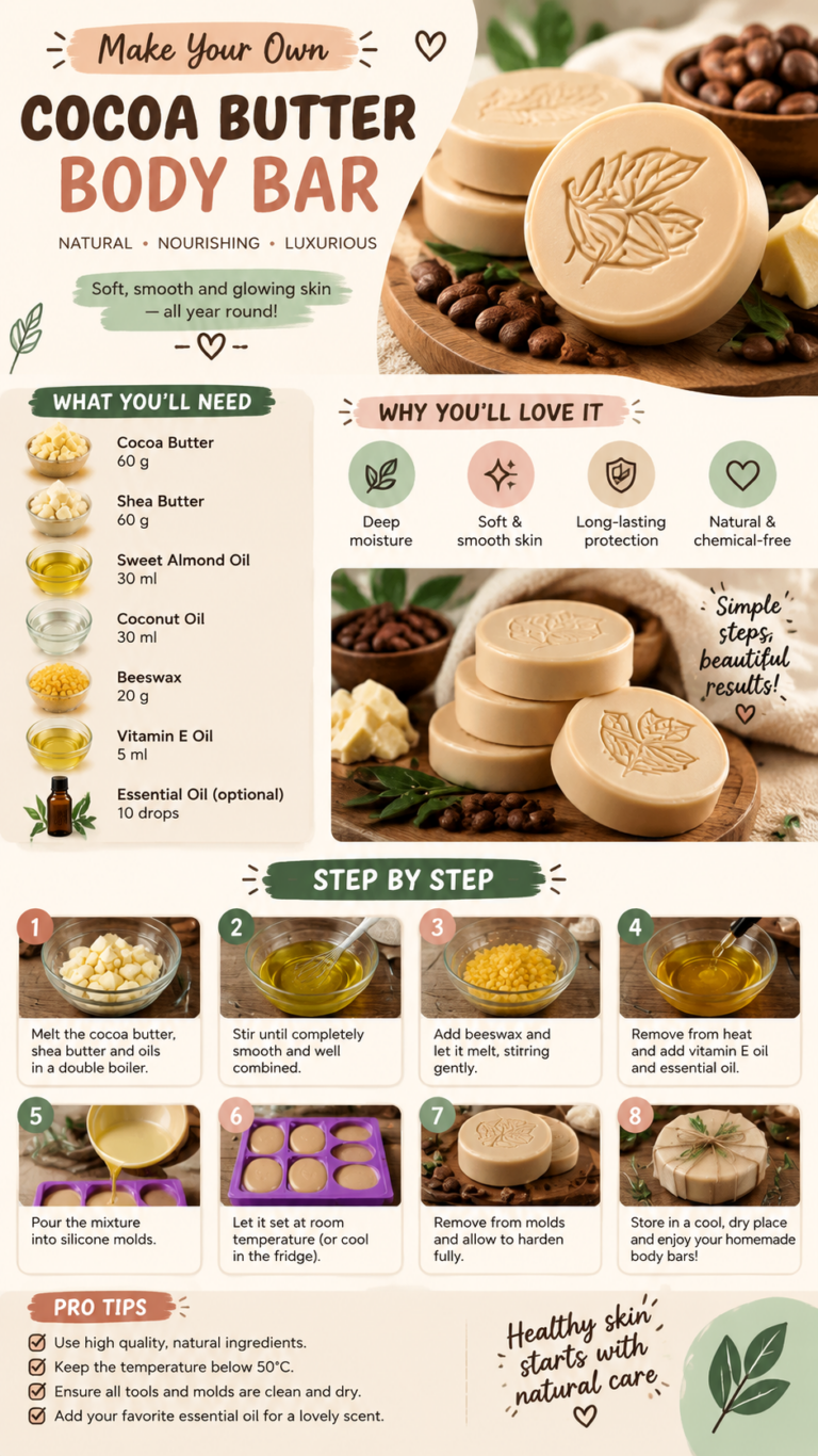 DIY Cocoa Butter Body Bar Recipe for Soft, Nourished and Glowing Skin