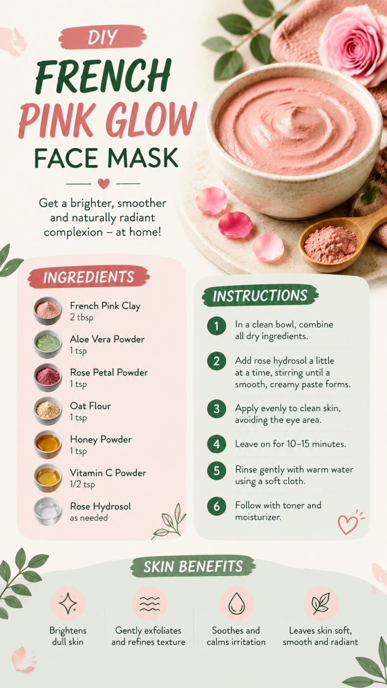 French Pink Glow Face Mask Recipe for Bright, Radiant Skin at Home