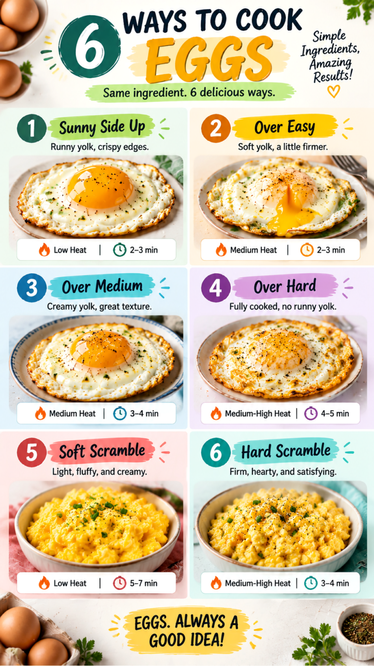6 Easy Ways to Cook Eggs Sunny Side Up, Over Easy, Hard Boiled  Scrambled Eggs