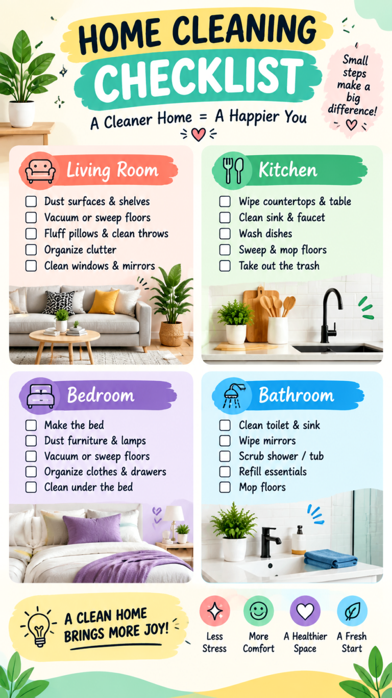 Home Cleaning Checklist Daily, Weekly  Monthly Room by Room Planner