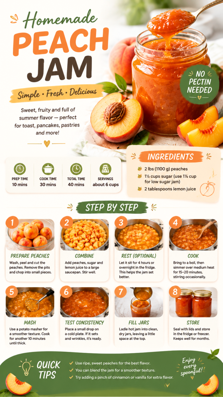 Easy Homemade Peach Jam Without Pectin  Simple 40-Minute Recipe