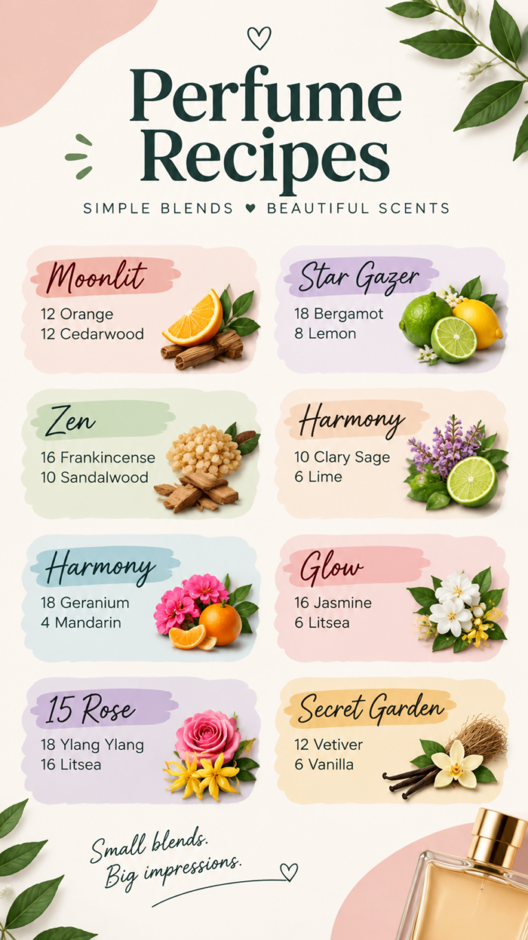 DIY Essential Oil Perfume Recipes 6 Natural Fragrance Blends on a Recipe Card